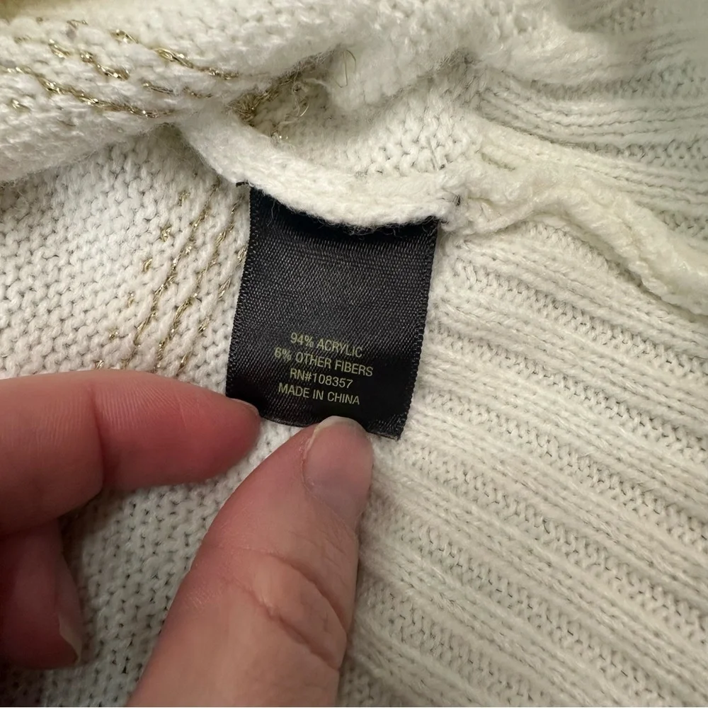 Worthington Women's Sweater Small S Ivory Gold Metallic Plaid V-Neck Shimmer - Picture 8 of 12